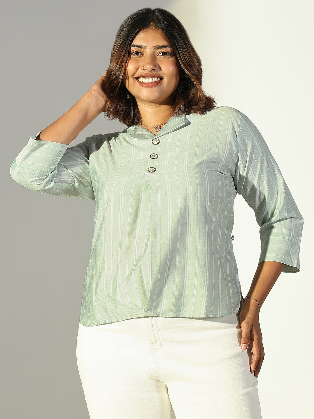 Women Green Striped Top