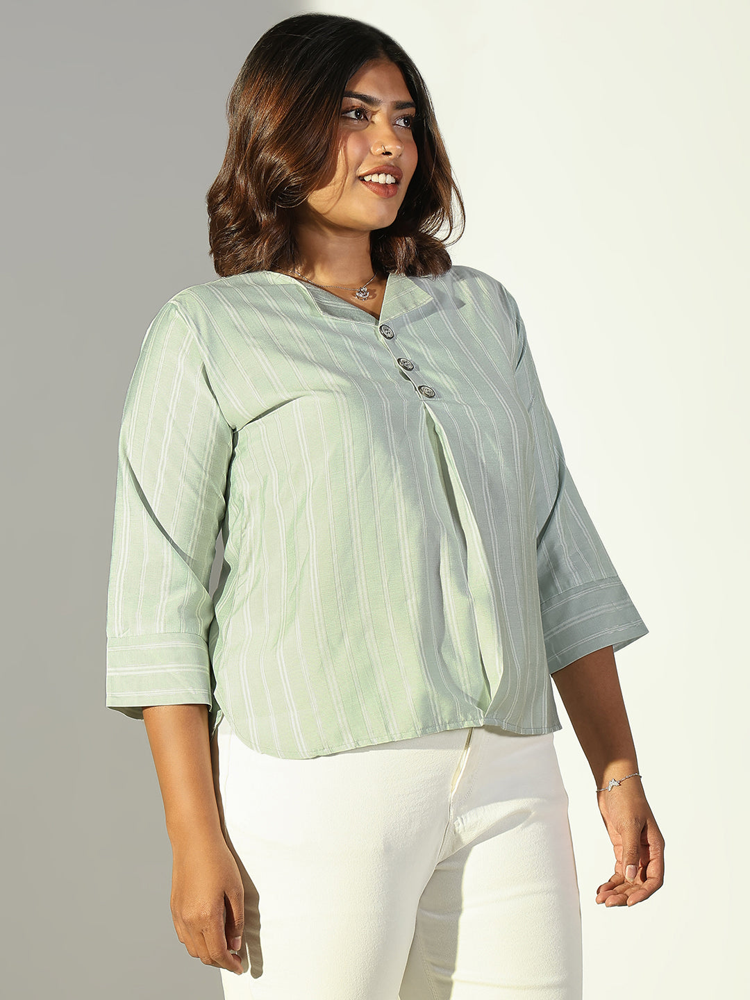 Women Green Striped Top