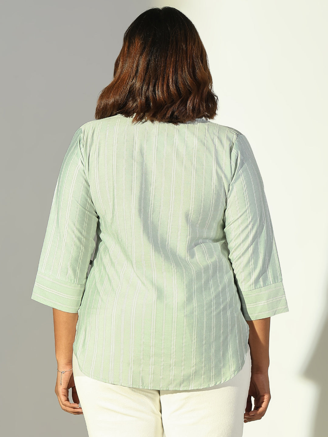 Women Green Striped Top