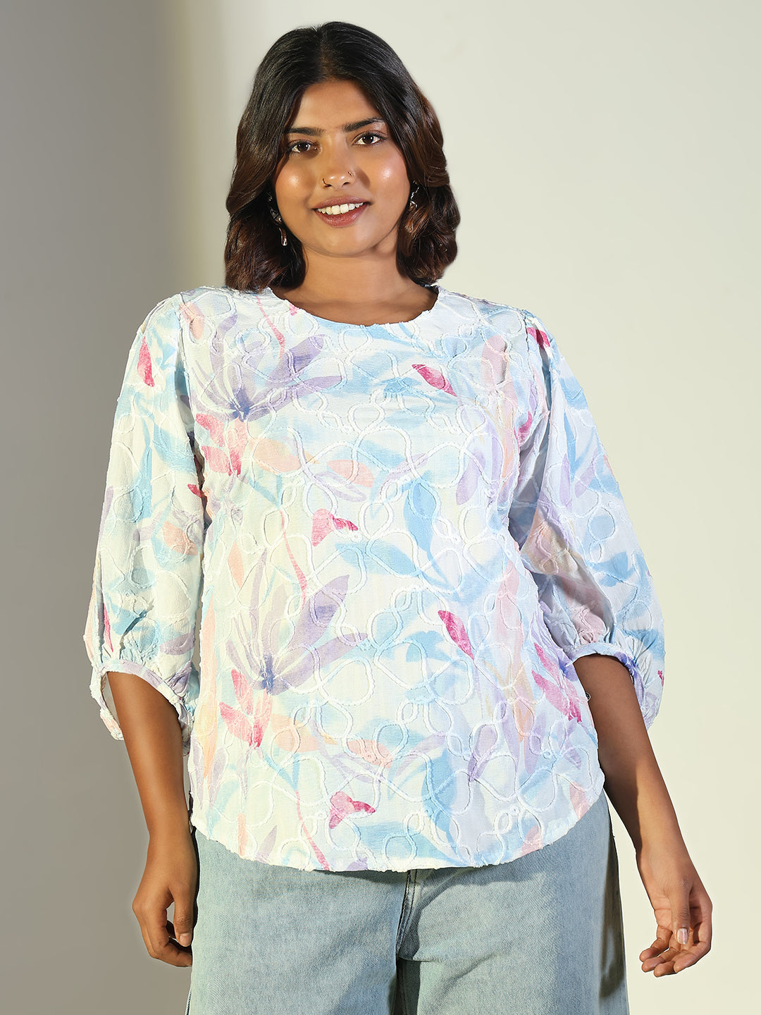 Women Blue Floral Top