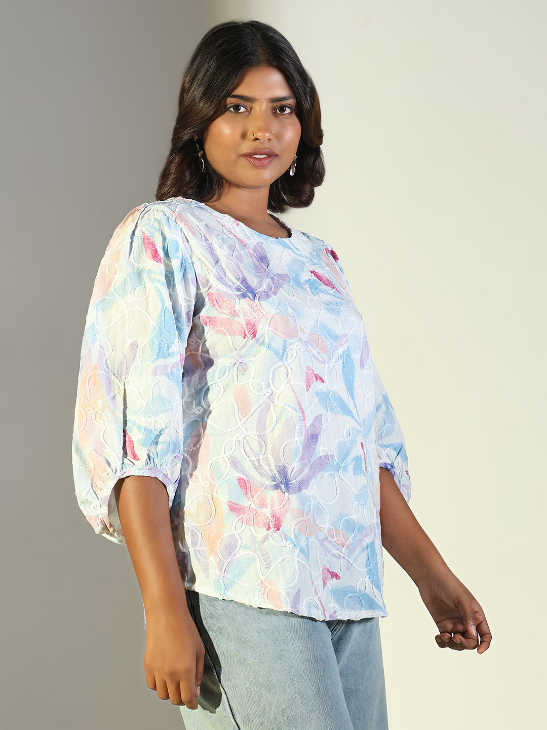 Women Blue Floral Top