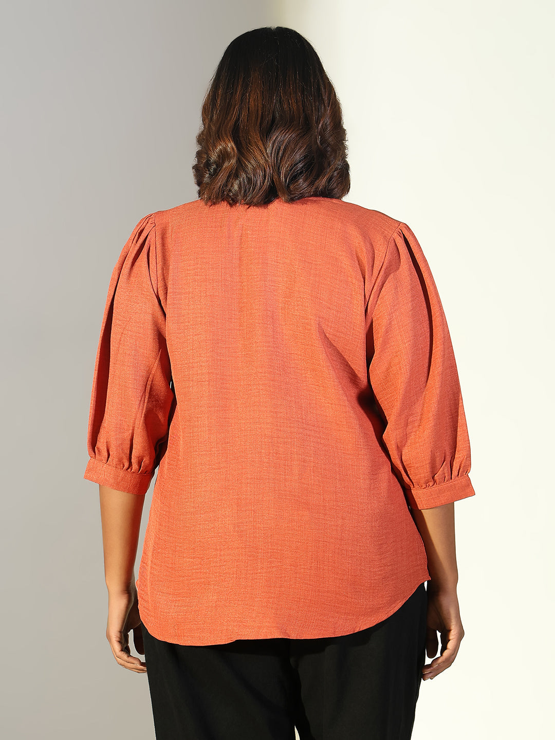 Women Orange Solid A Line Top