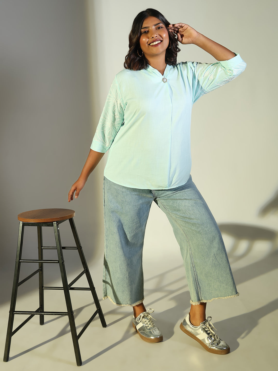 Women Sea Green Solid Top