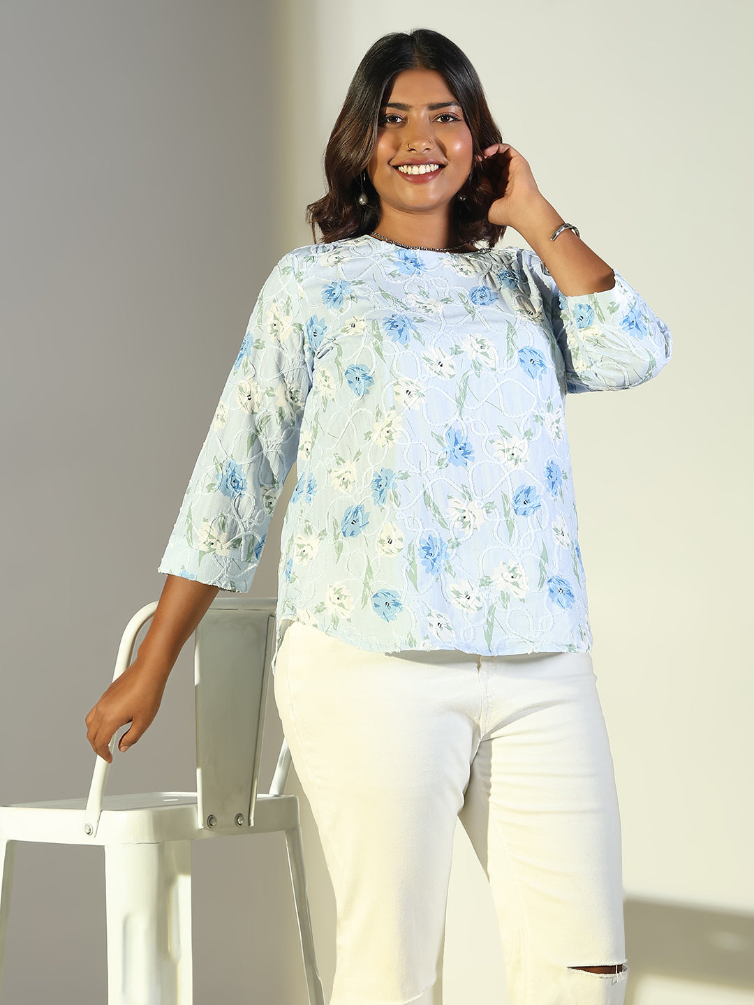 Women Blue Floral Top