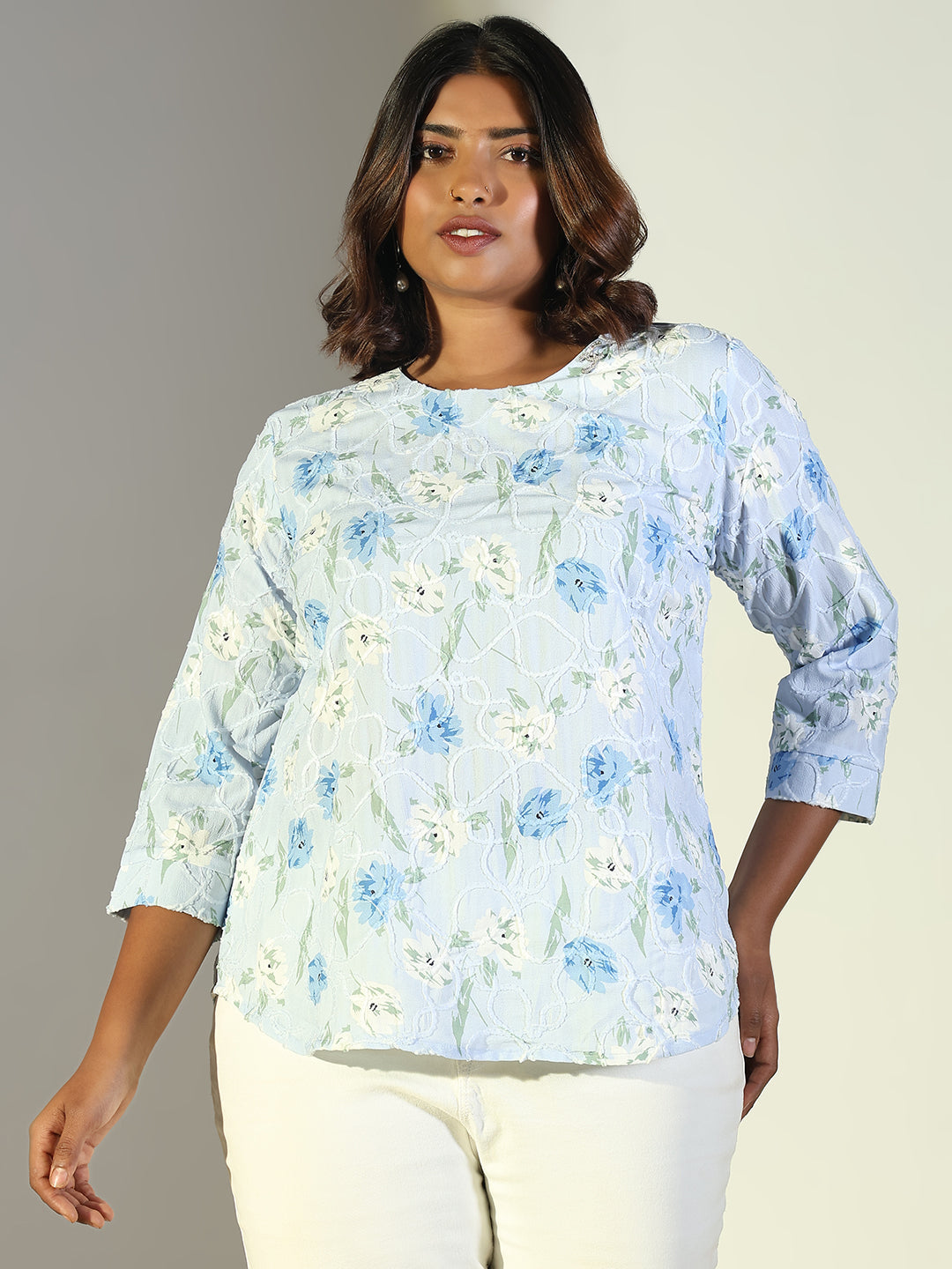 Women Blue Floral Top