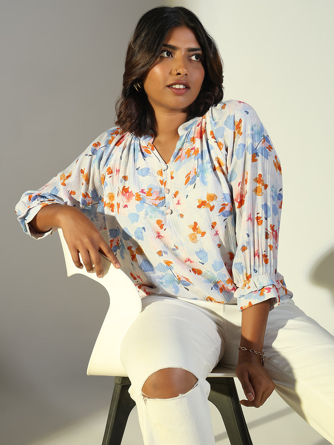 Women Blue Floral Top