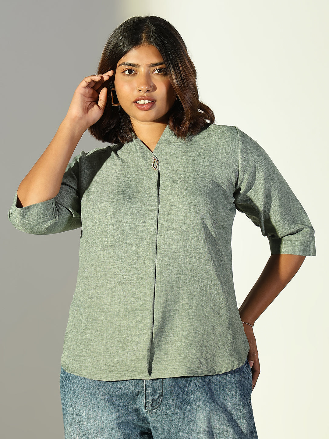 Women Green Solid Top