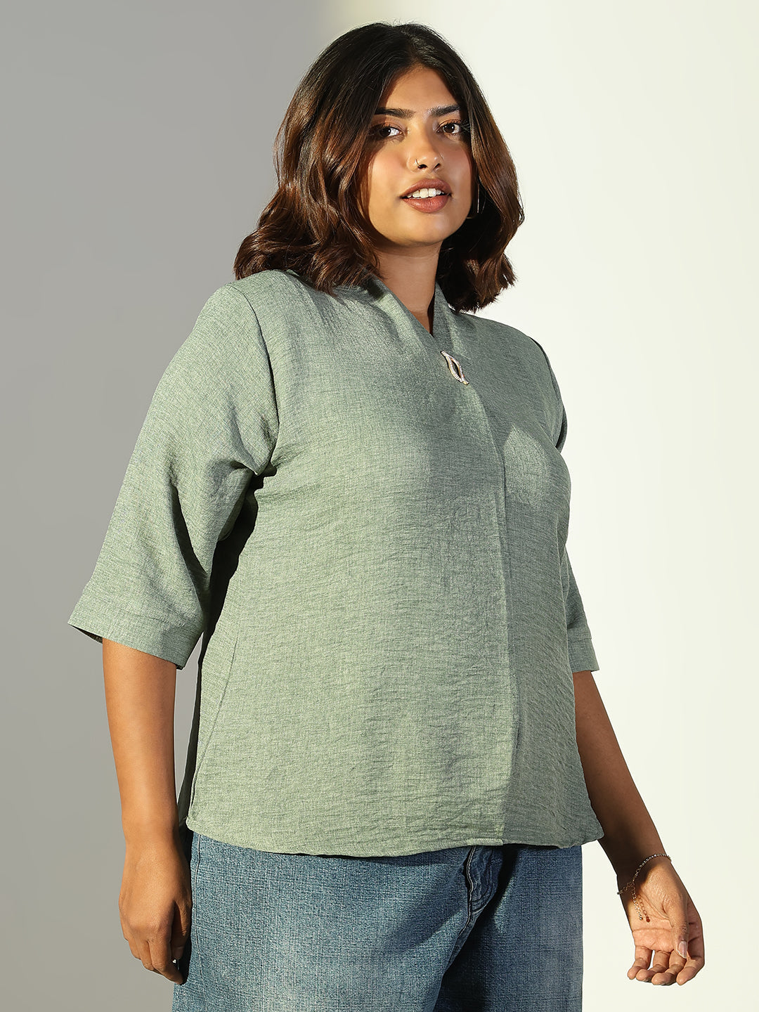 Women Green Solid Top