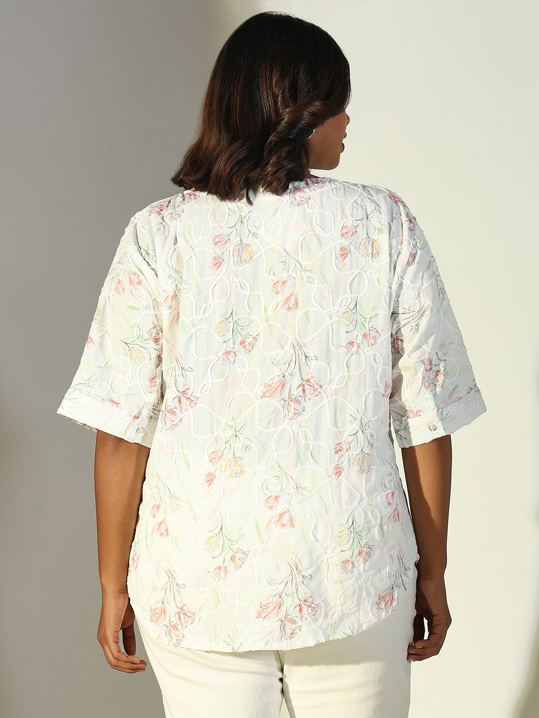 Women Off White Floral Top