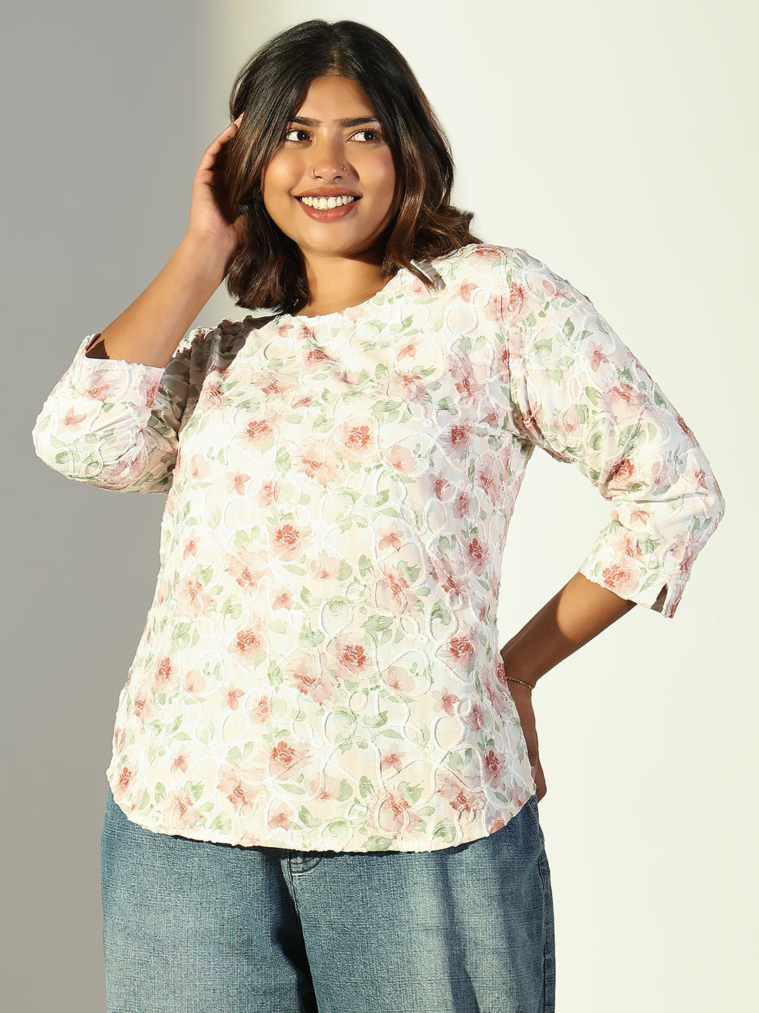 Women White Floral Top