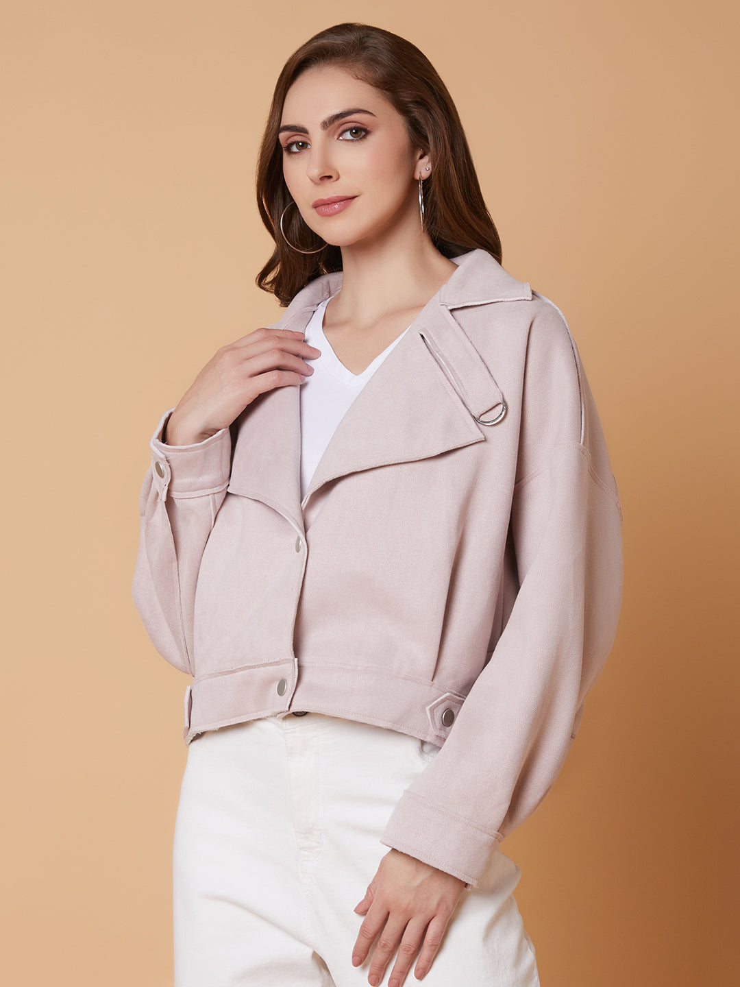 Women Peach Oversized Crop Tailored Jacket