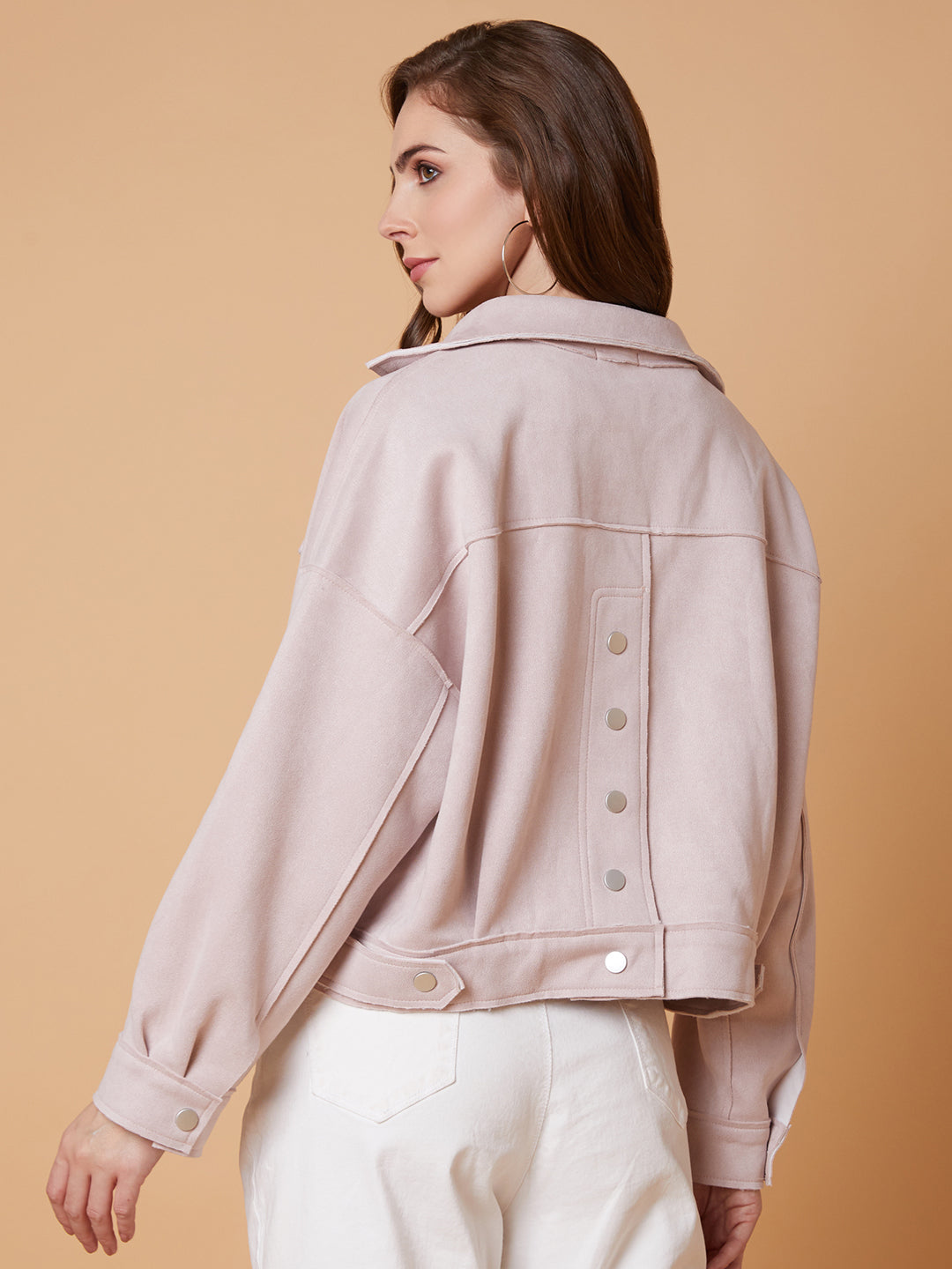 Women Peach Oversized Crop Tailored Jacket