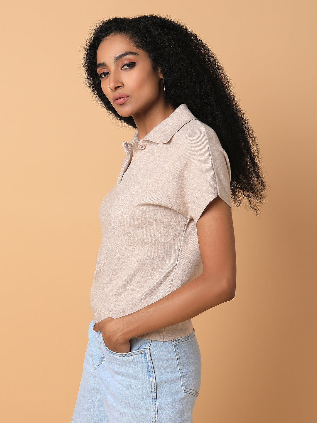 Women Solid Beige Top