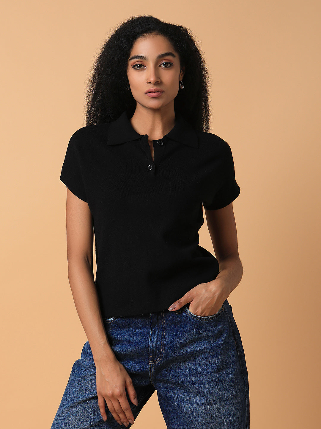 Women Solid Black Top