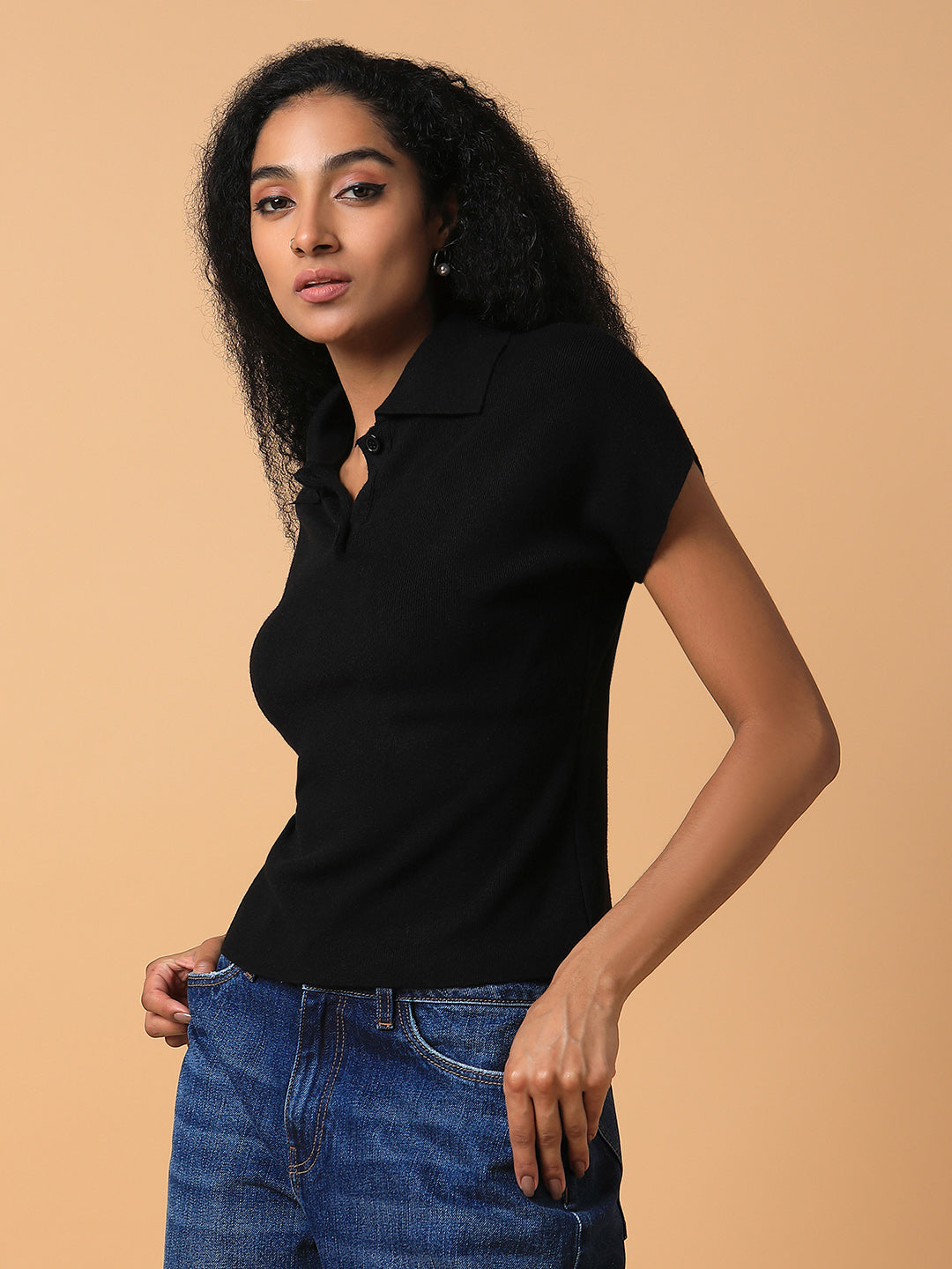 Women Solid Black Top