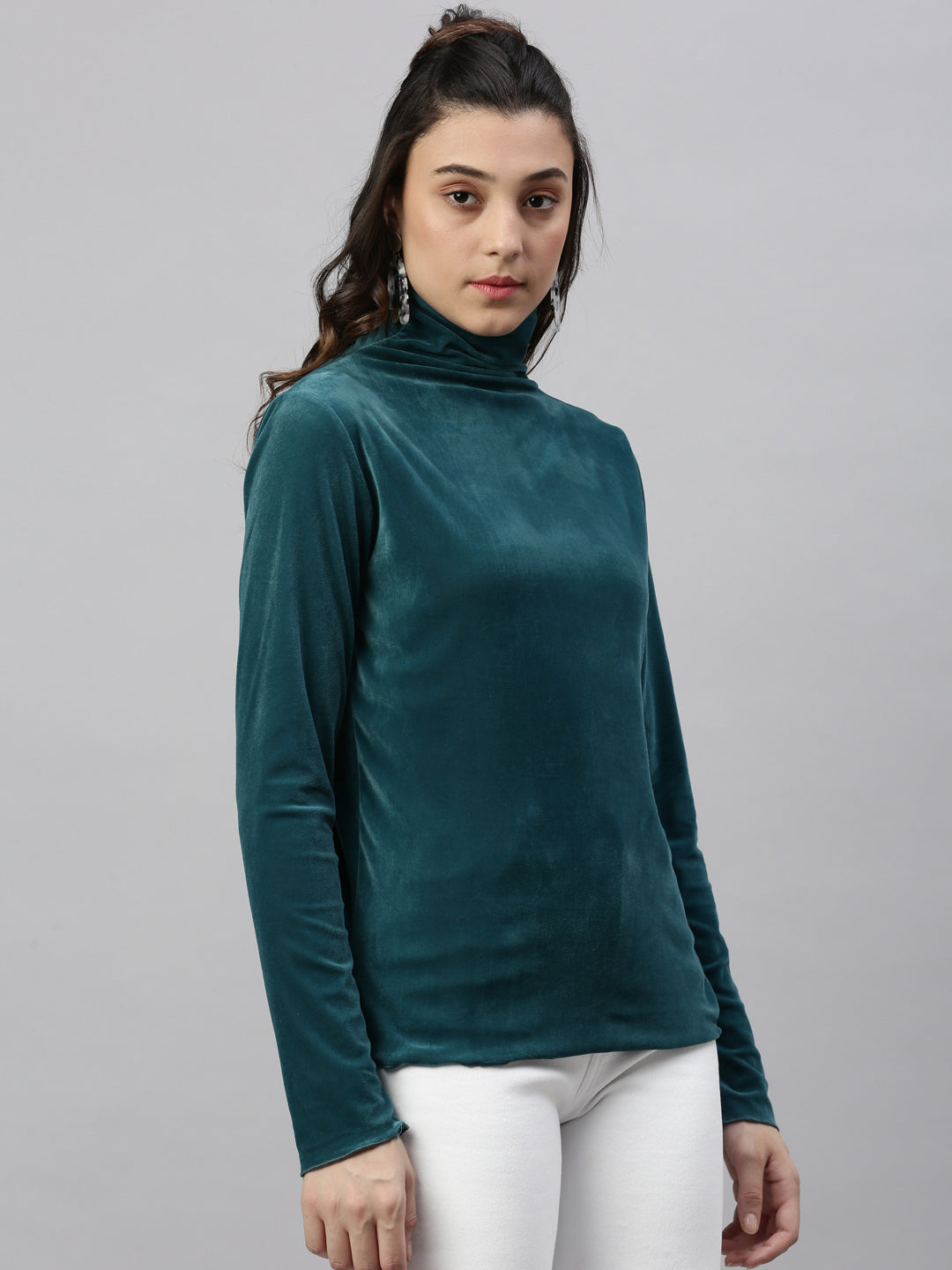 Women Solid Teal Top