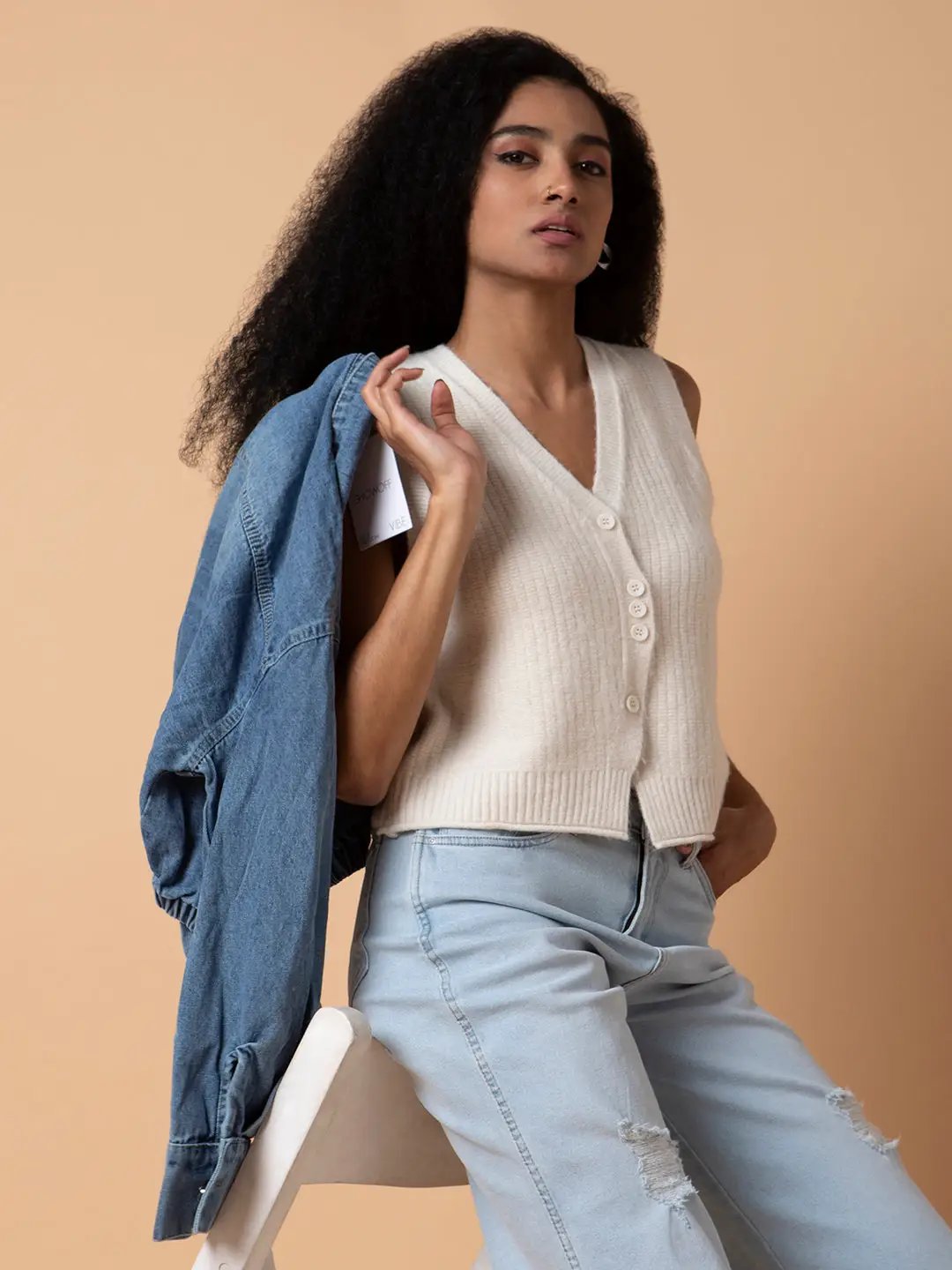 Women's Solid Beige Sweater