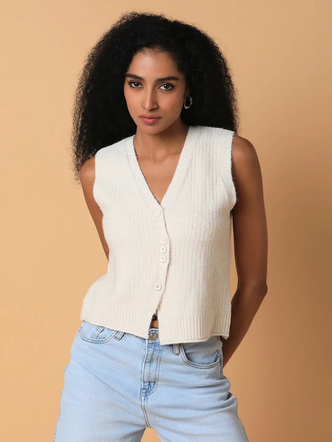 Women's Solid Beige Sweater