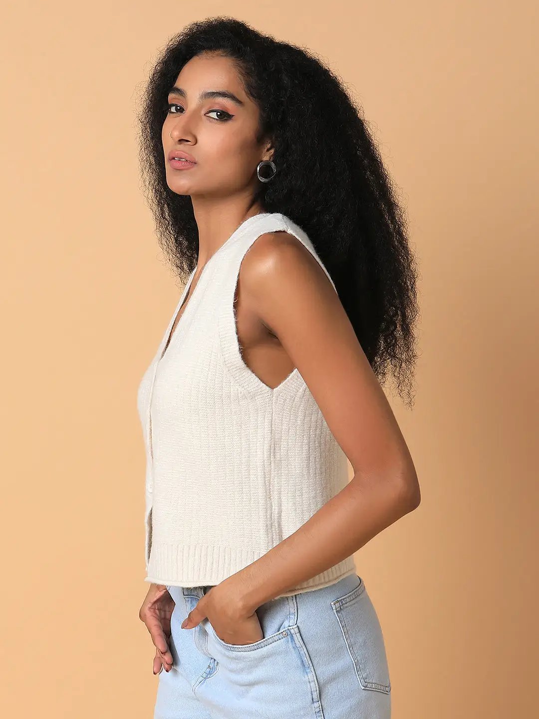 Women's Solid Beige Sweater