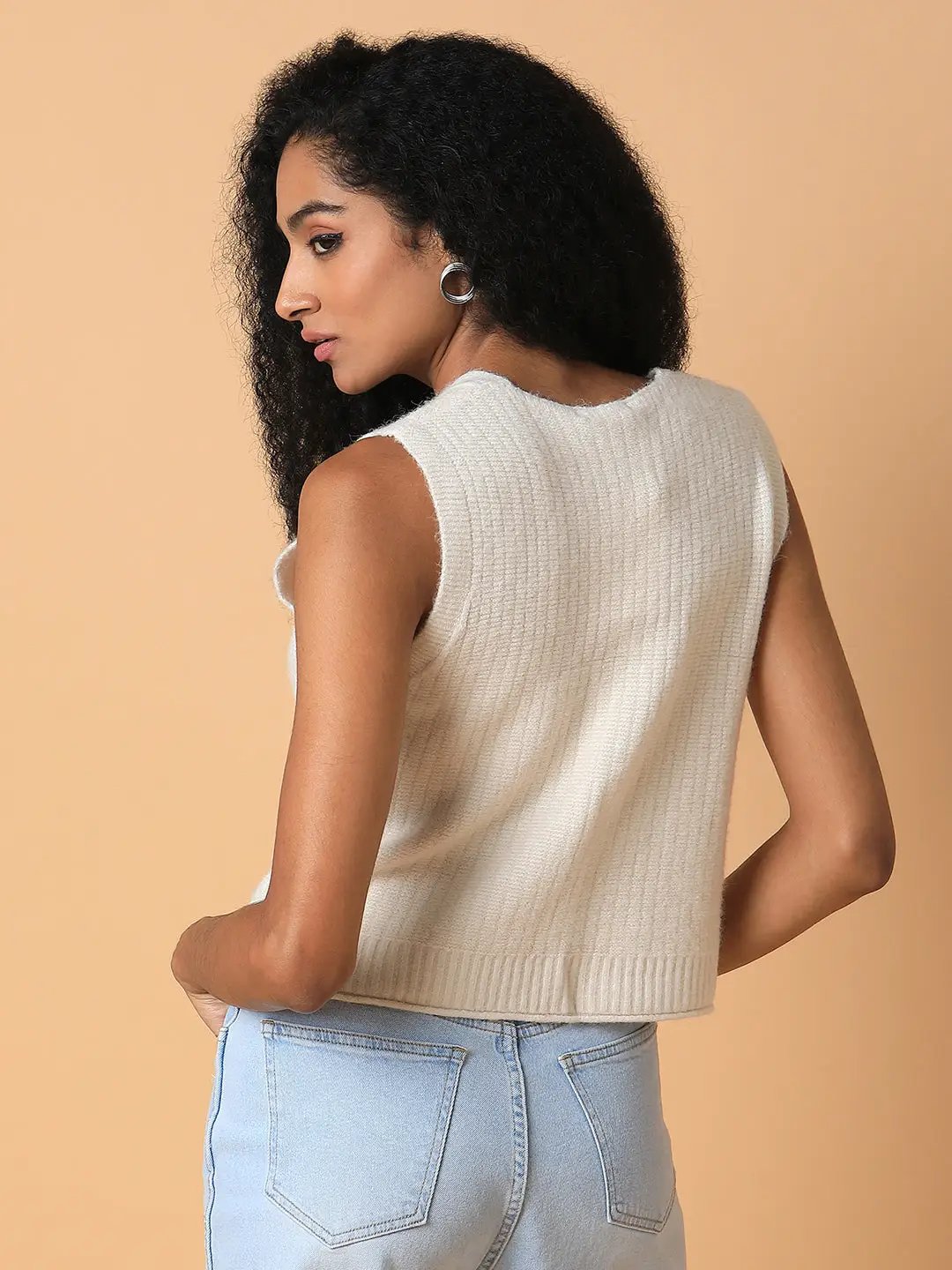 Women's Solid Beige Sweater