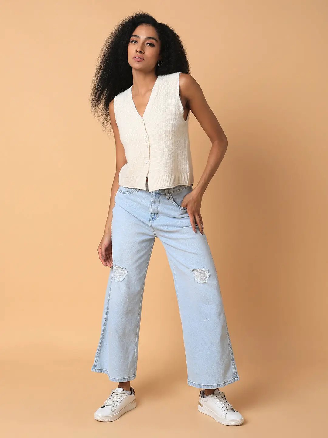 Women's Solid Beige Sweater