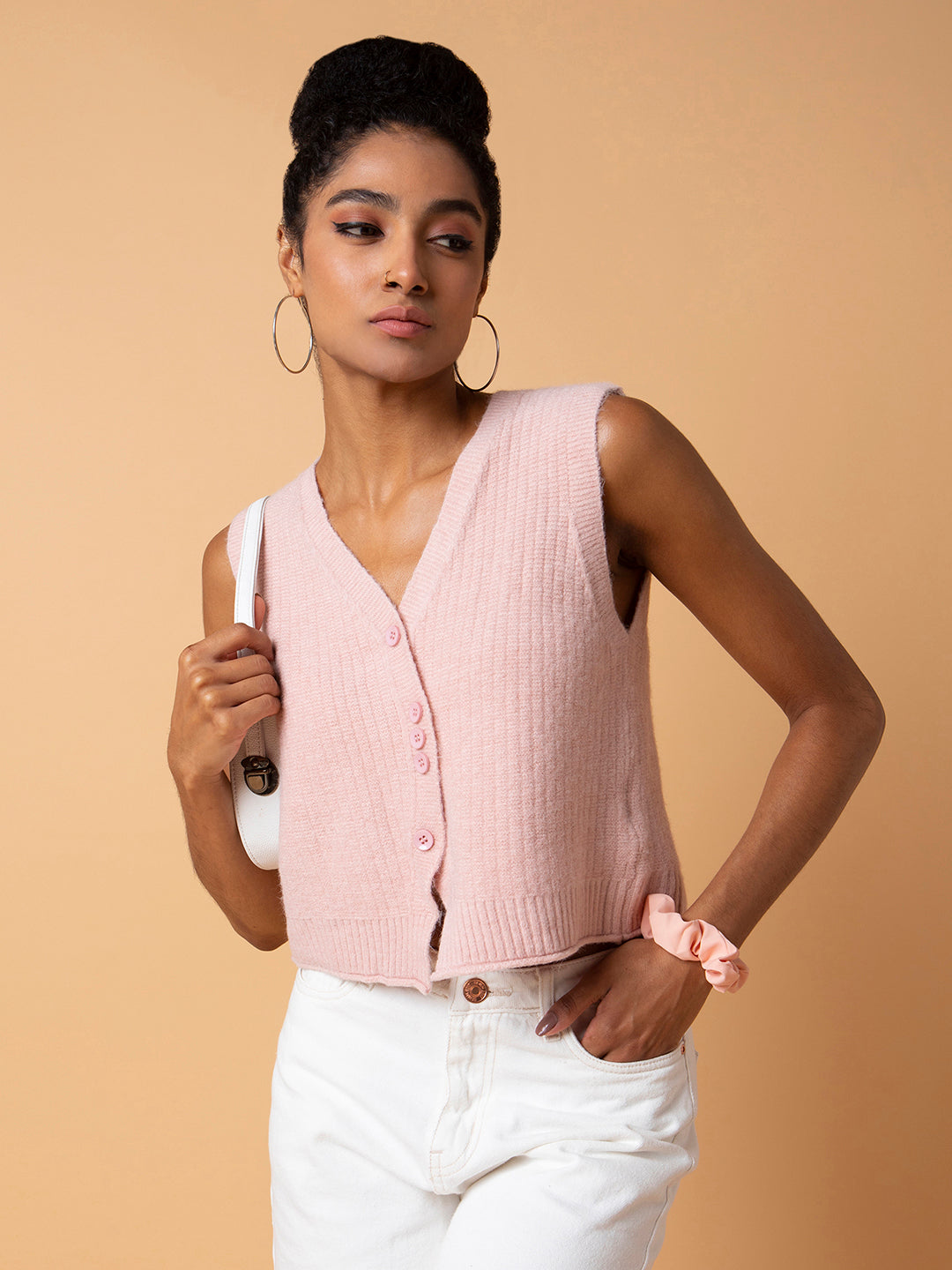 Women Solid Peach Sweater