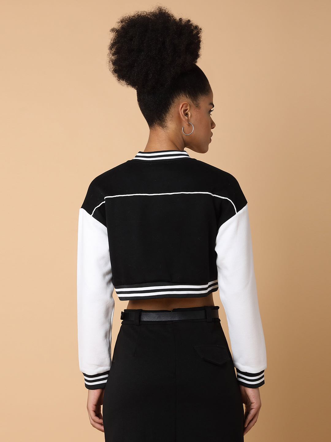 Women Black Crop Varsity Jacket