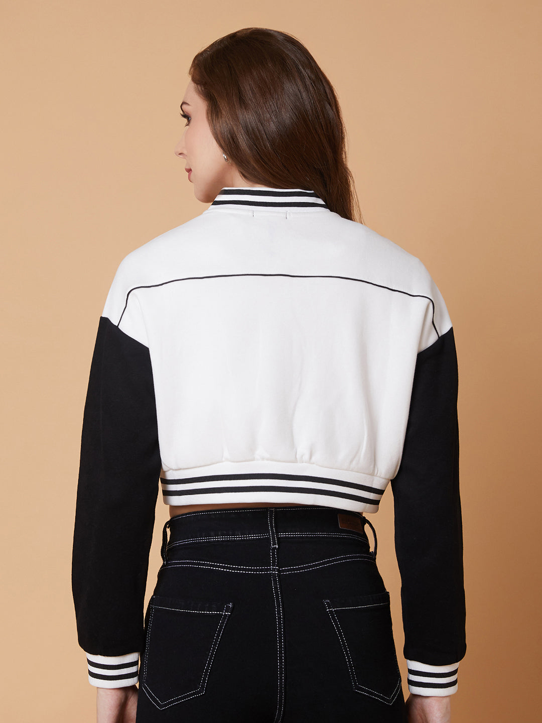 Women White Crop Varsity Jacket