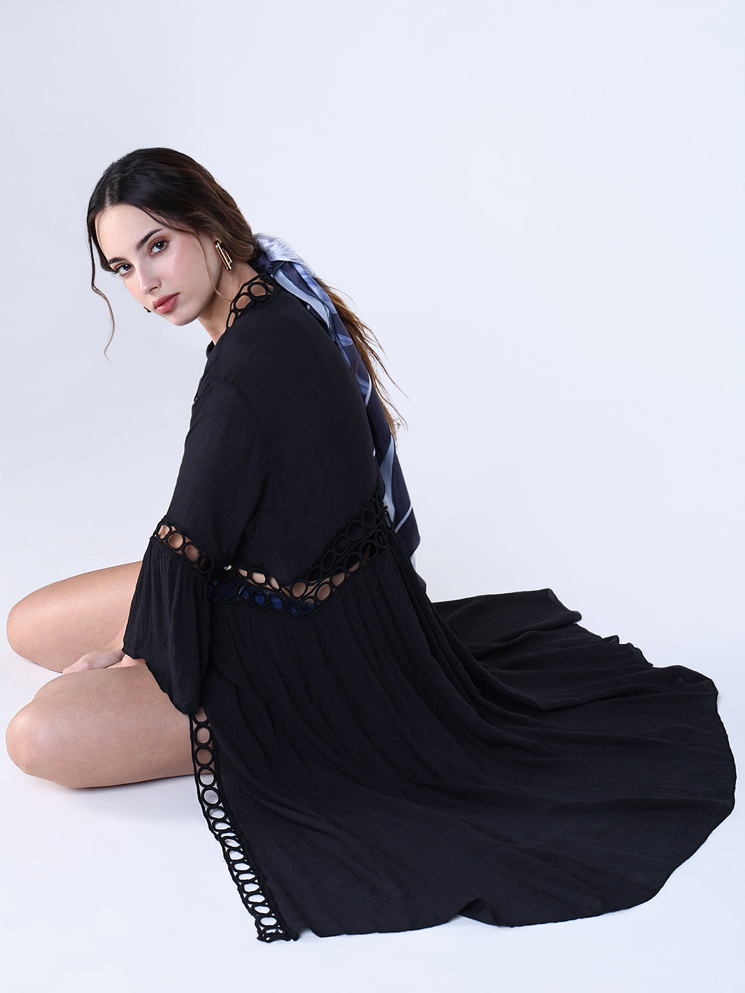 Women Black Solid Longline Shrug