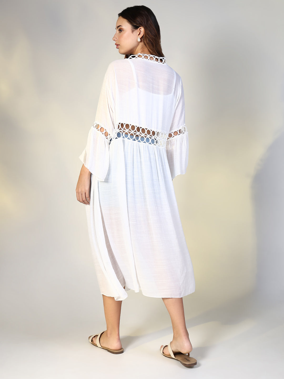 Women White Solid Longline Shrug