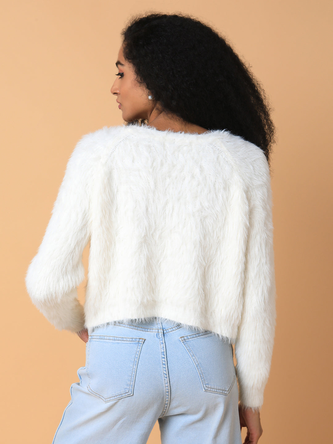 Women Solid Off White Oversized Cardigan