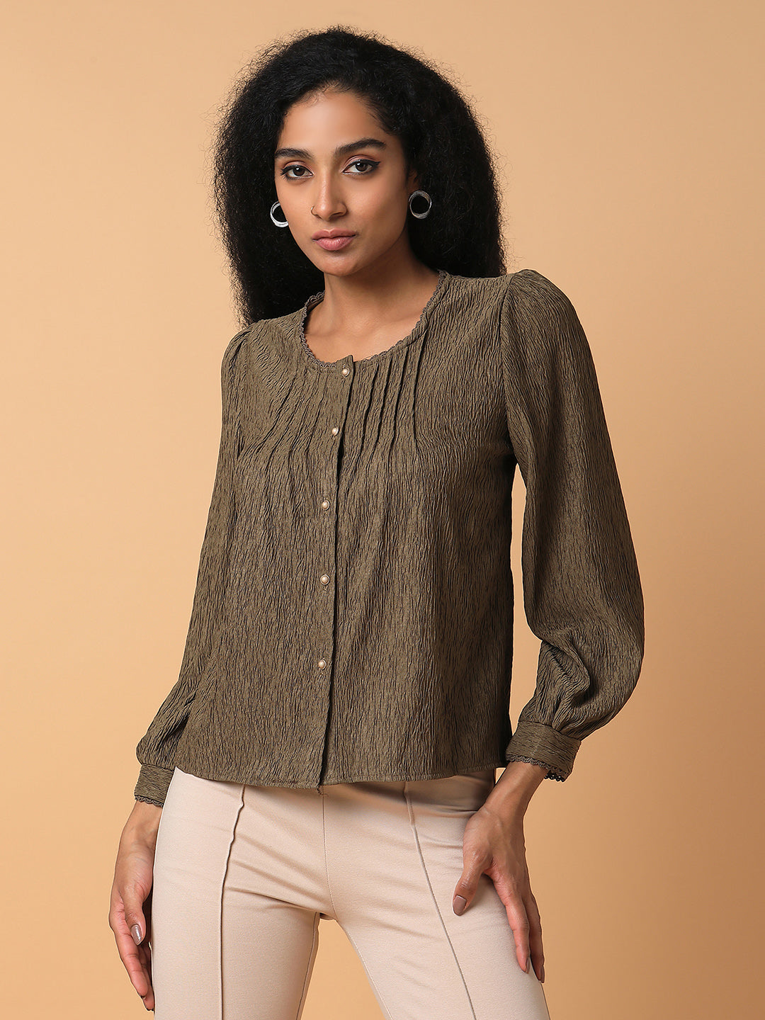 Women Solid Olive Top