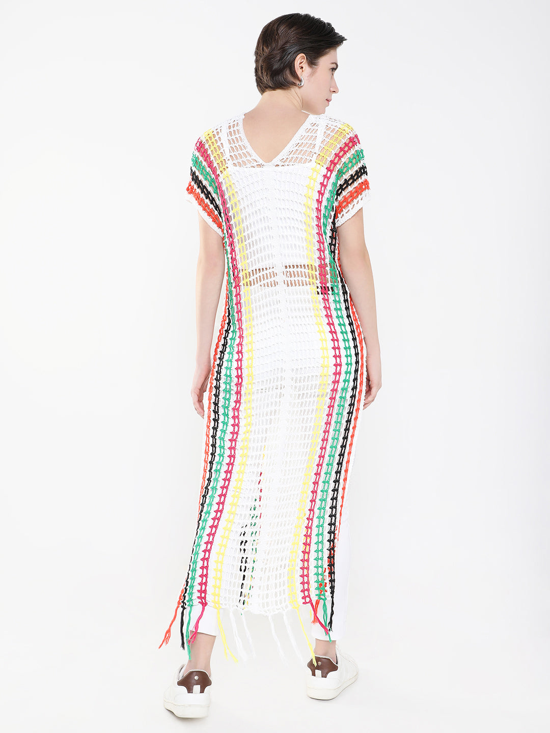 Women Striped White Maxi Dress