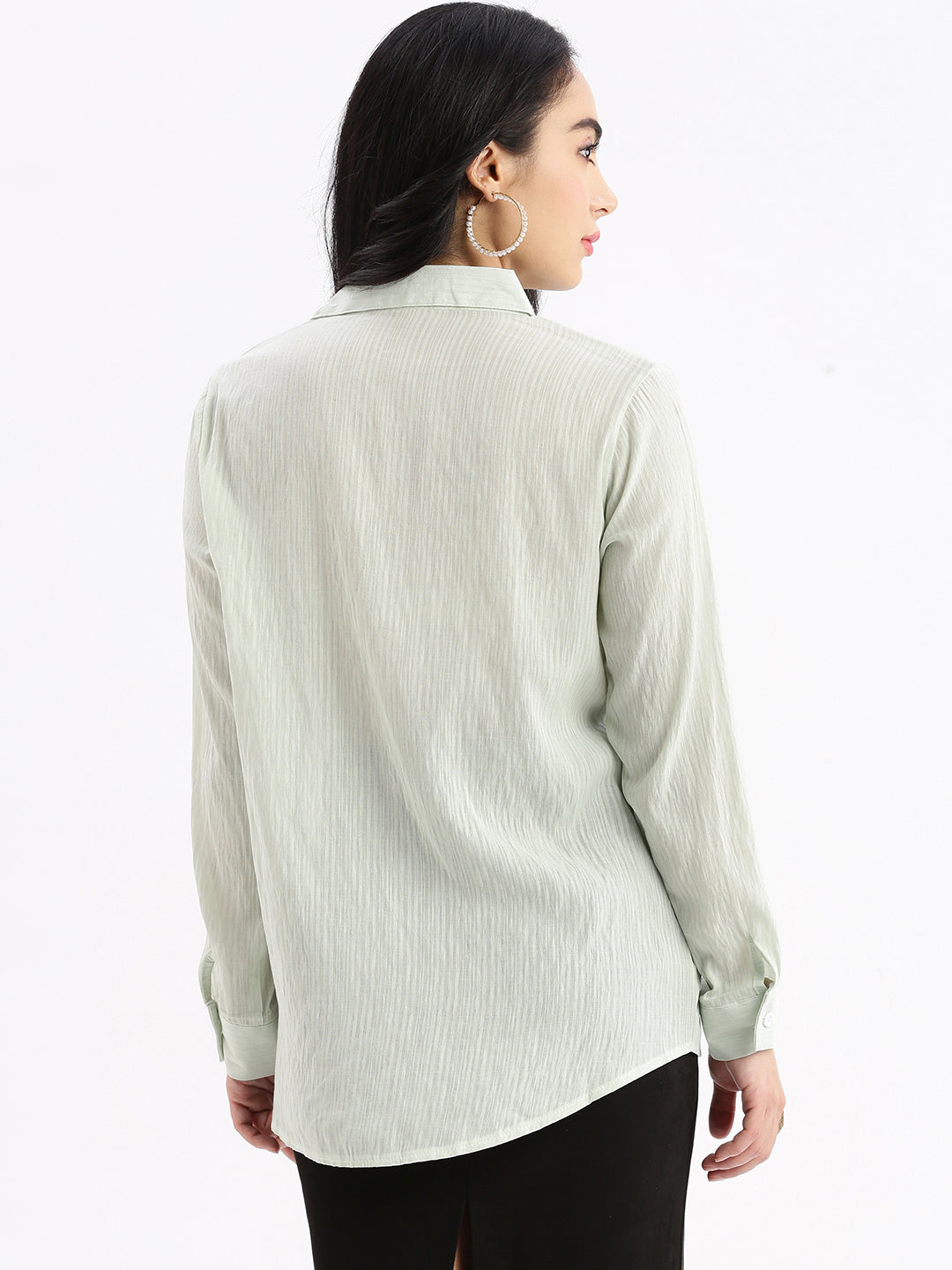 Women Solid Sea Green Slim Fit Shirt