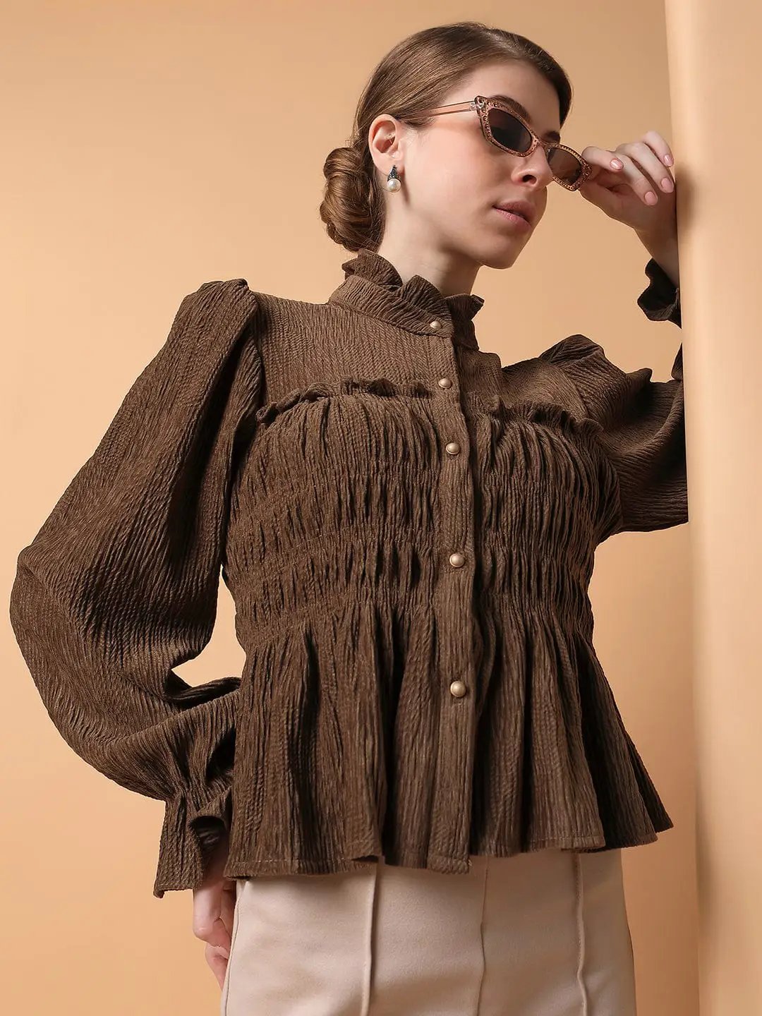Women's Solid Brown Empire Top