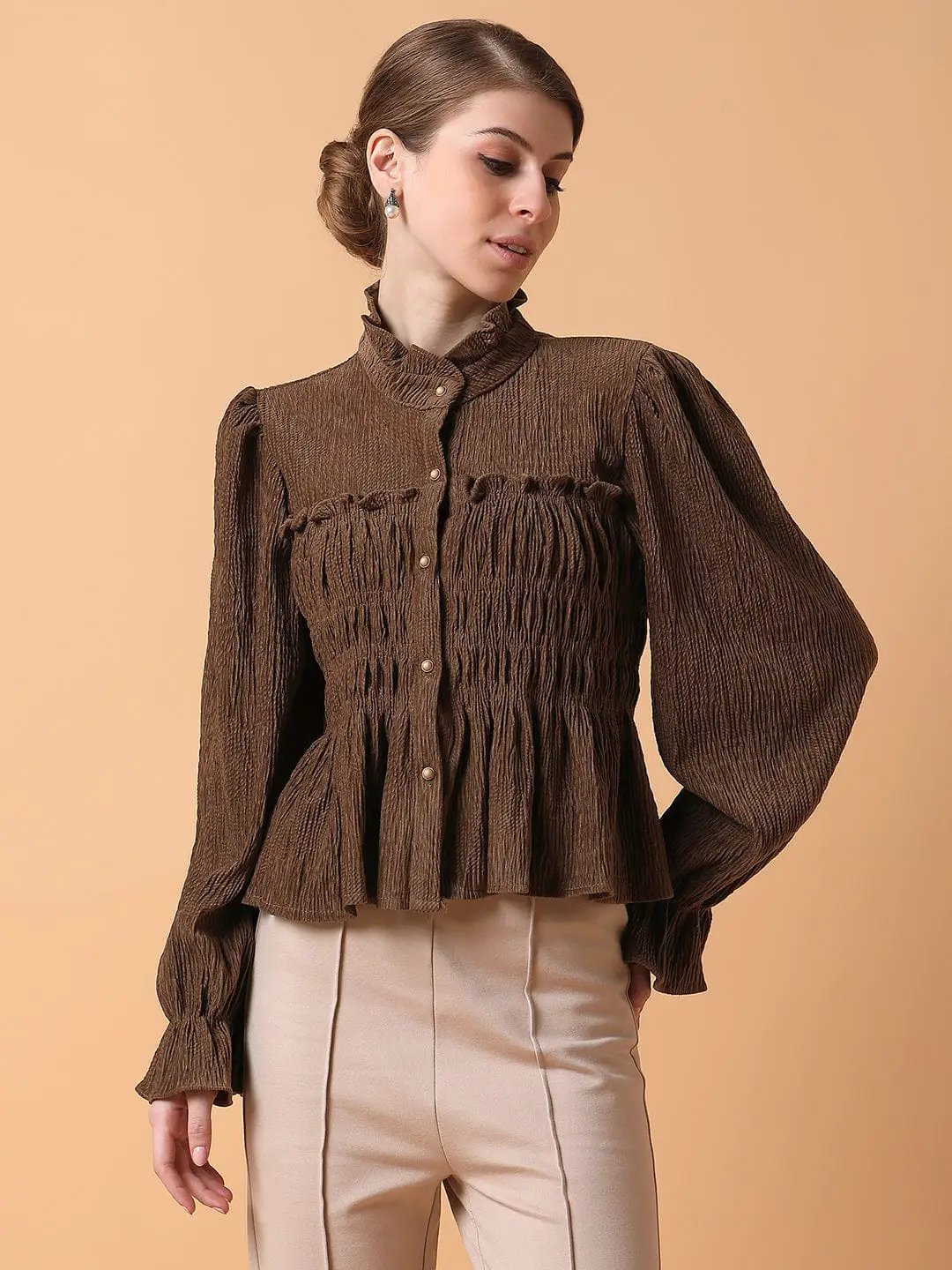 Women's Solid Brown Empire Top