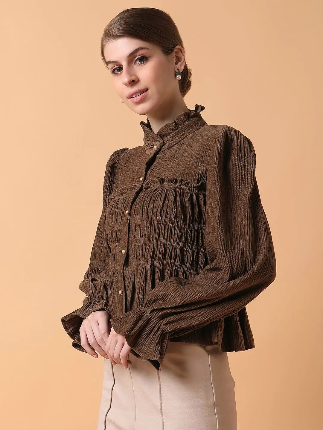 Women's Solid Brown Empire Top