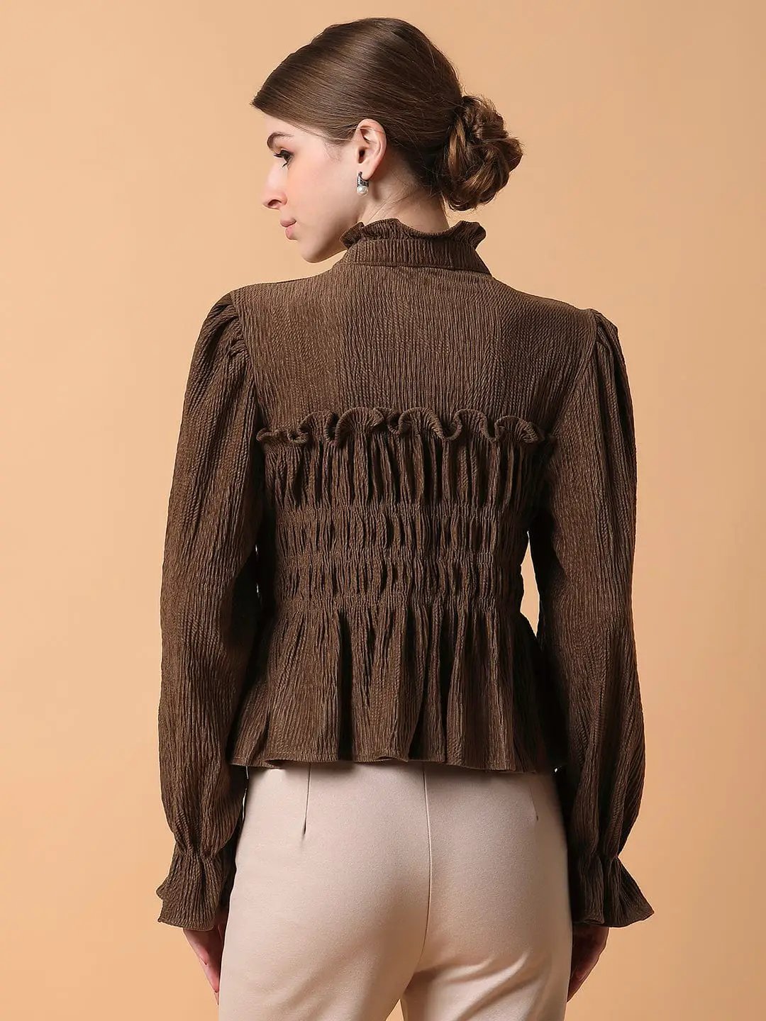 Women's Solid Brown Empire Top