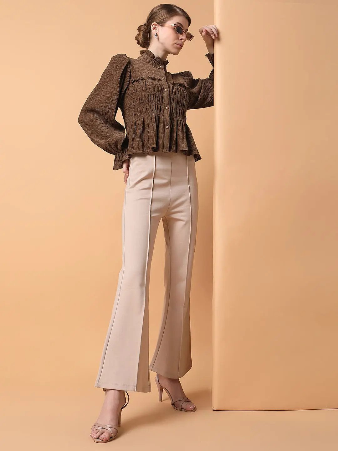 Women's Solid Brown Empire Top