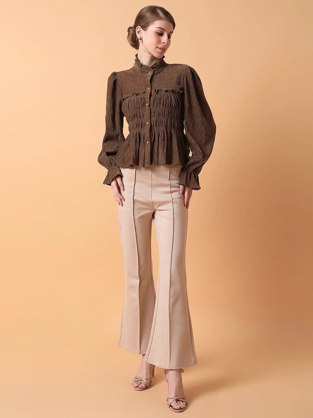 Women's Solid Brown Empire Top