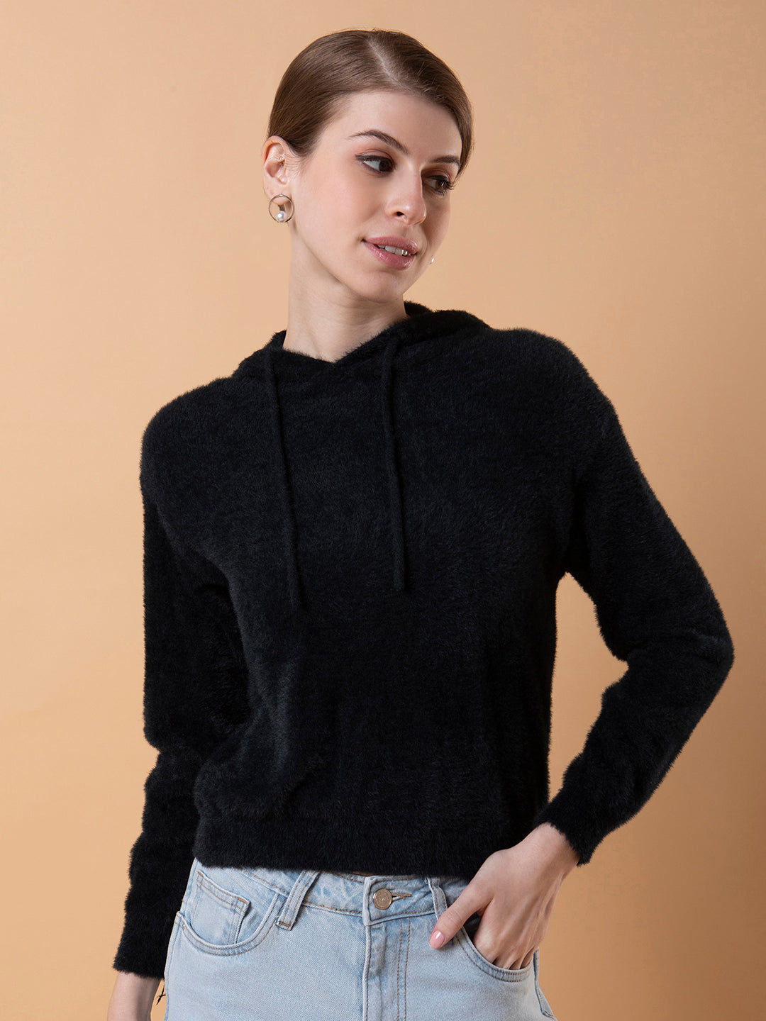 Women Solid Black Pullover