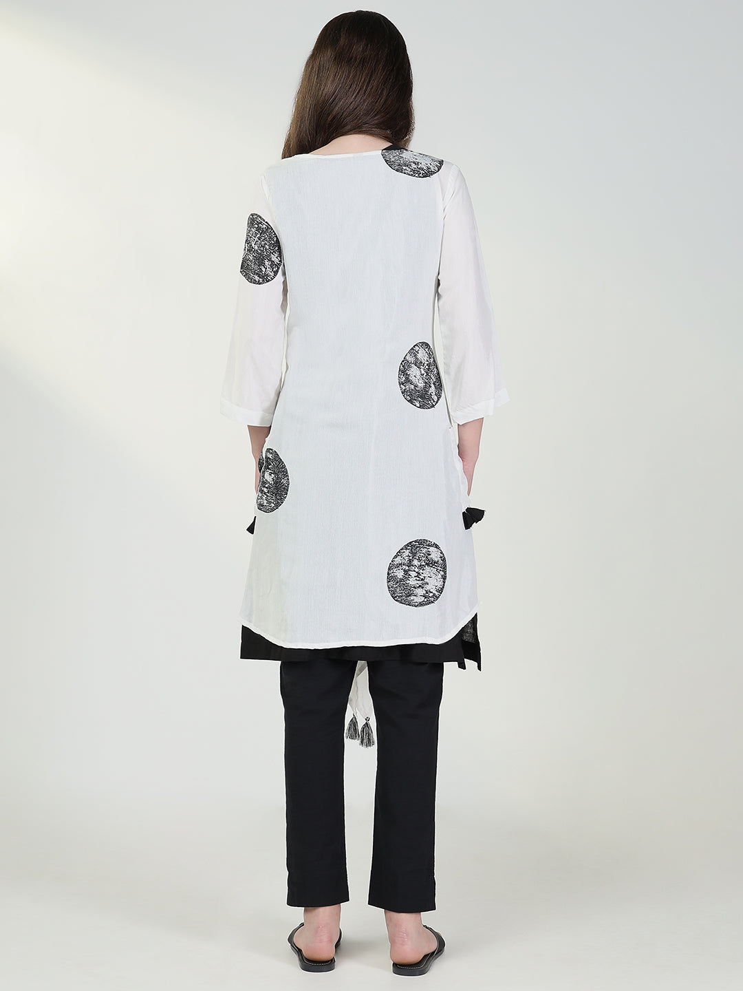 Women Black Solid A Line Kurta with Coat