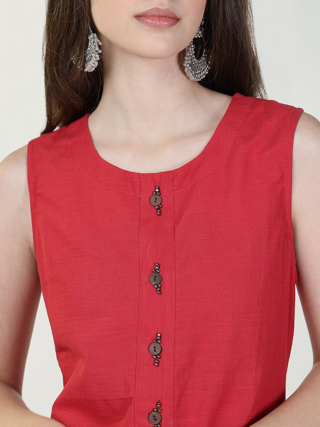 Women Red Solid A Line Kurta with Coat