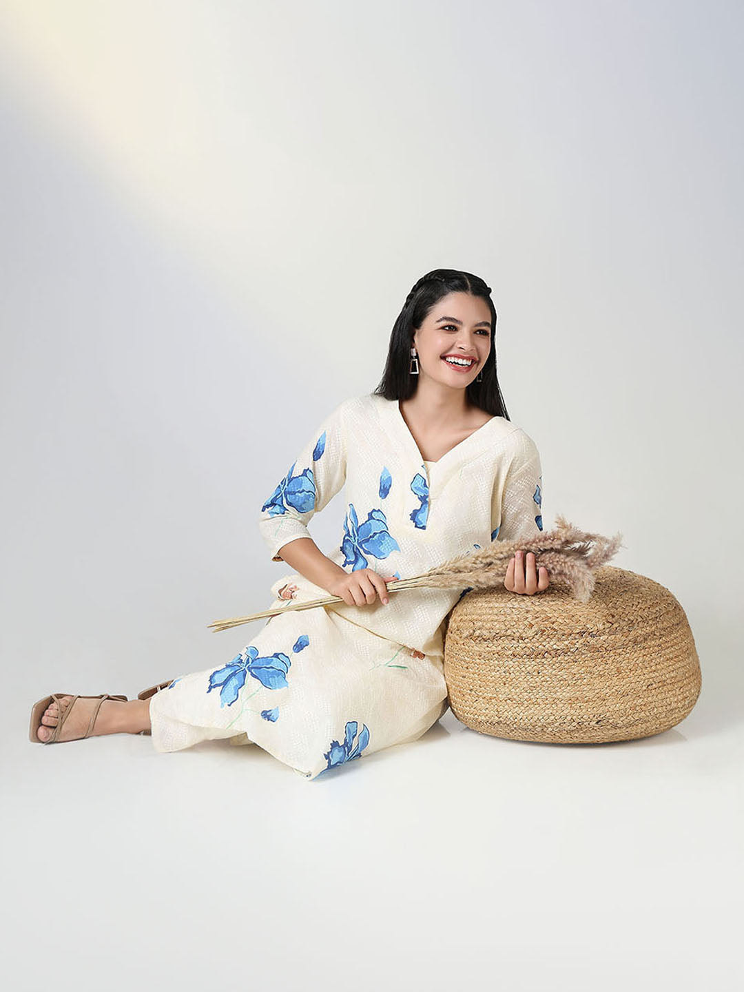 Women Cream Floral A Line Kurta Set