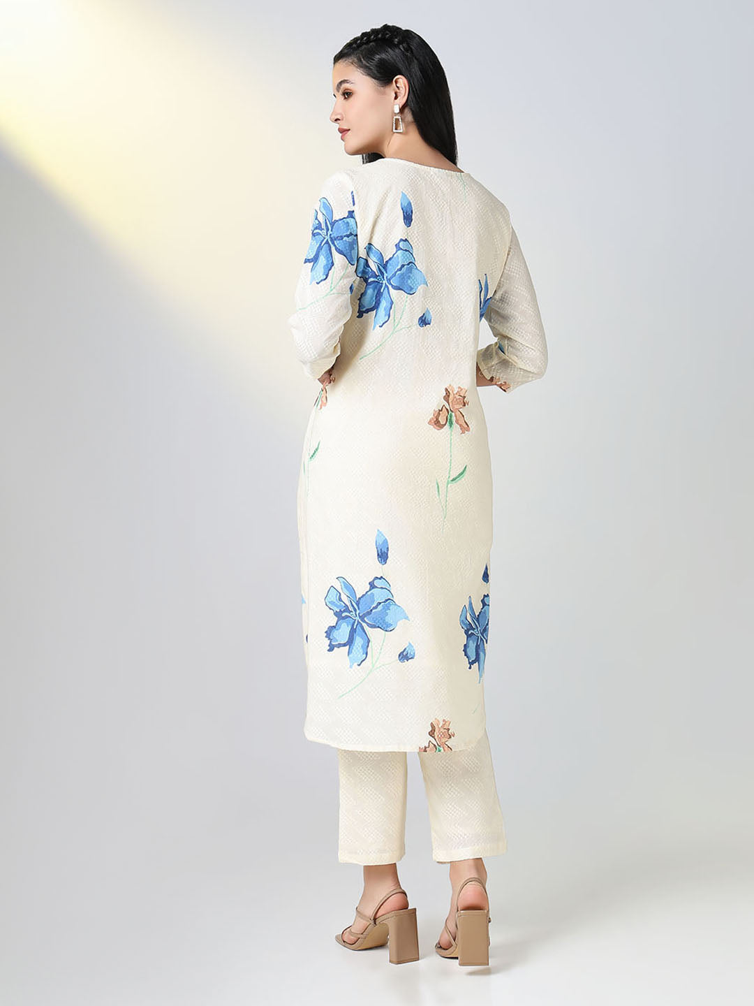 Women Cream Floral A Line Kurta Set