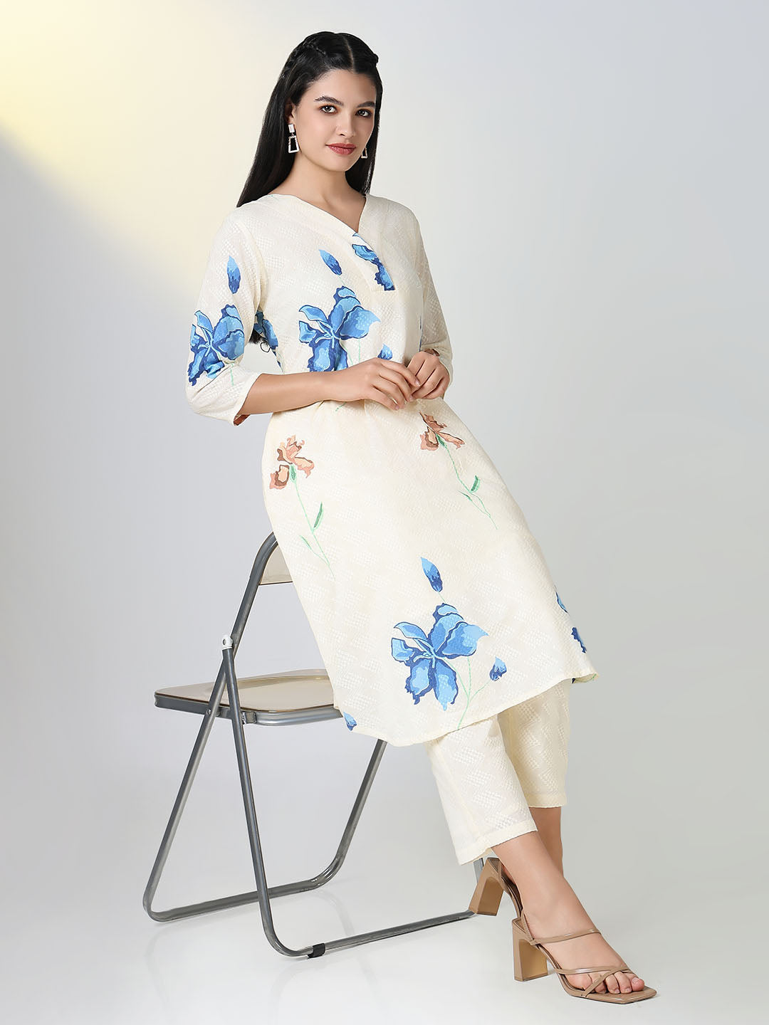 Women Cream Floral A Line Kurta Set