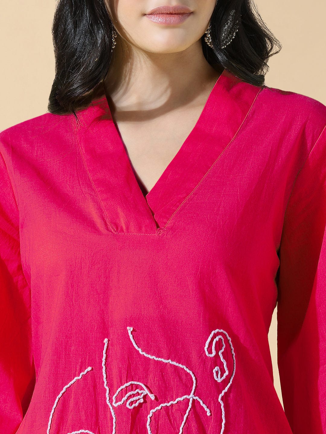 Women's Embroidered Pink A-Line Kurta with Palazzos