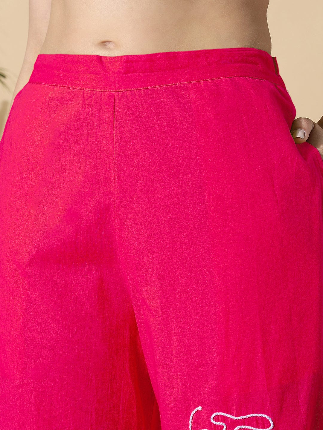 Women's Embroidered Pink A-Line Kurta with Palazzos