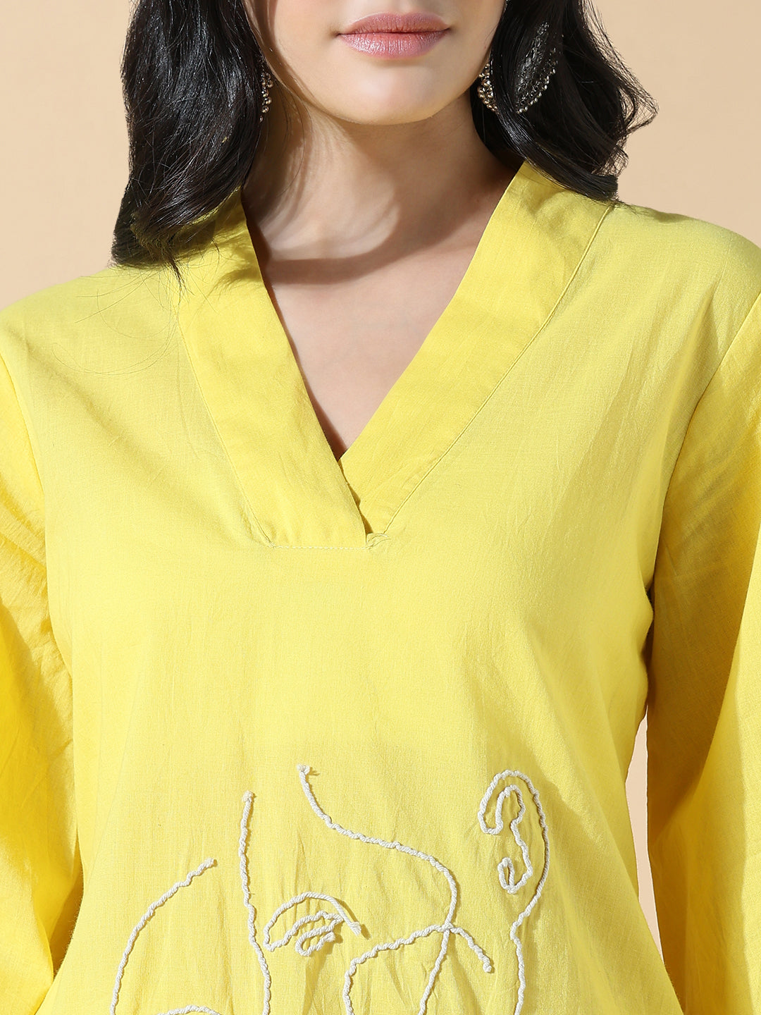 Women Abstract A-Line Thread Work Yellow Kurta with Palazzos