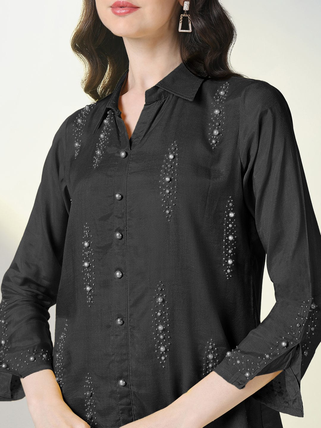 Women's Embellished Black Top with Trouser Co-Ords Set